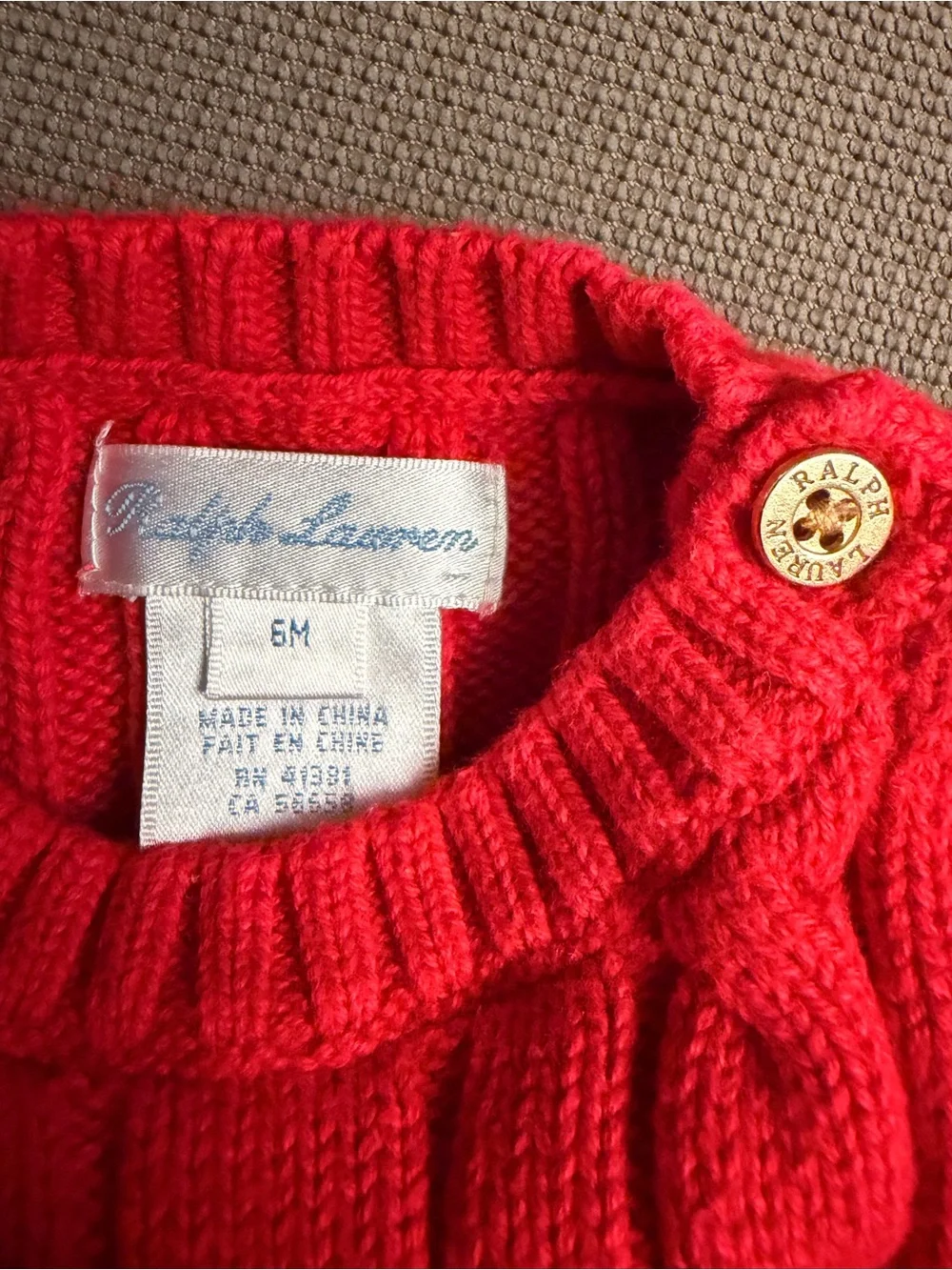 Ralph Lauren Red Cable Knit Baby Sweater
